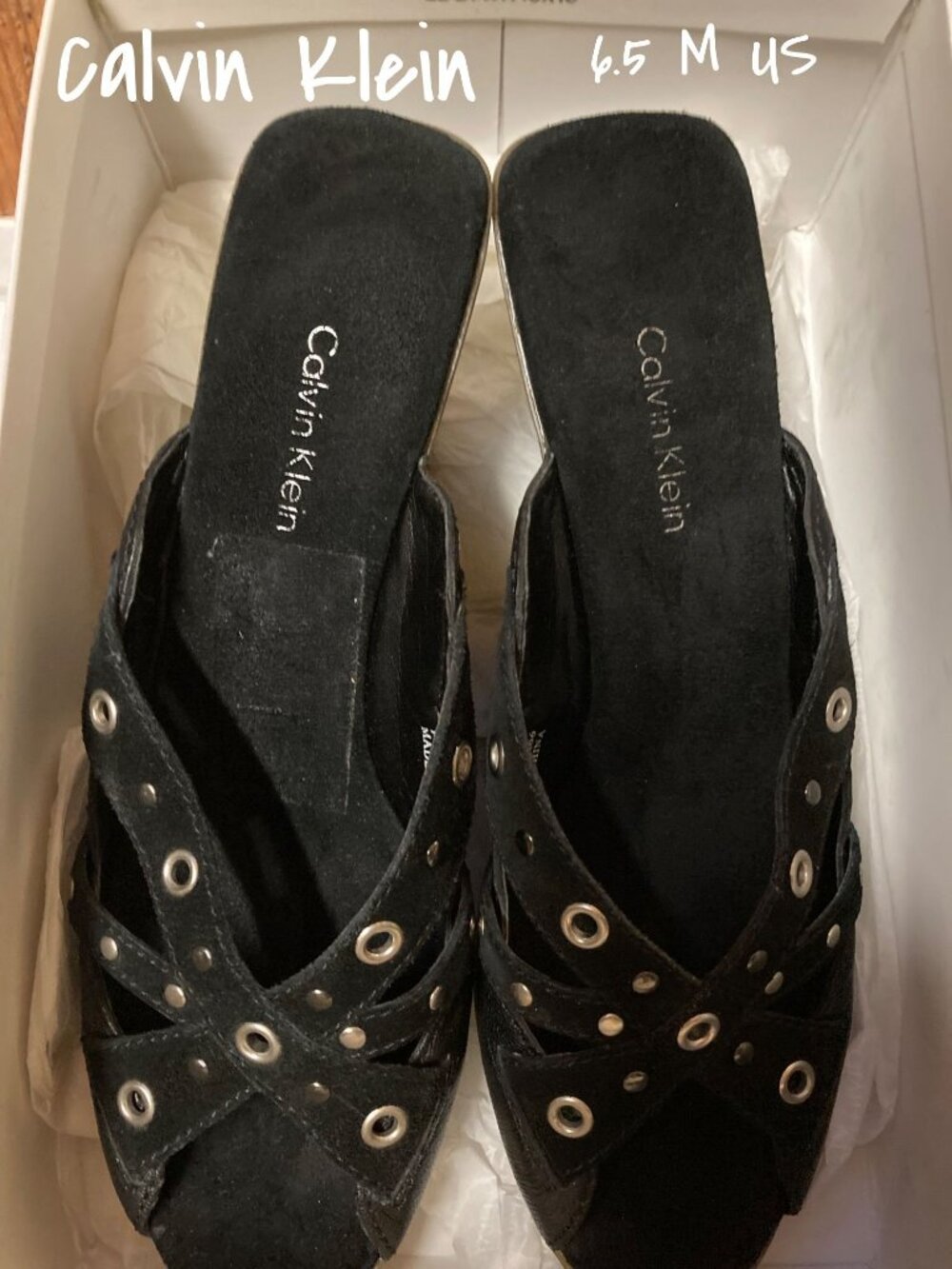 Calvin Klein Black Suede Women's Platform Sandals Size 6.5M New In Box